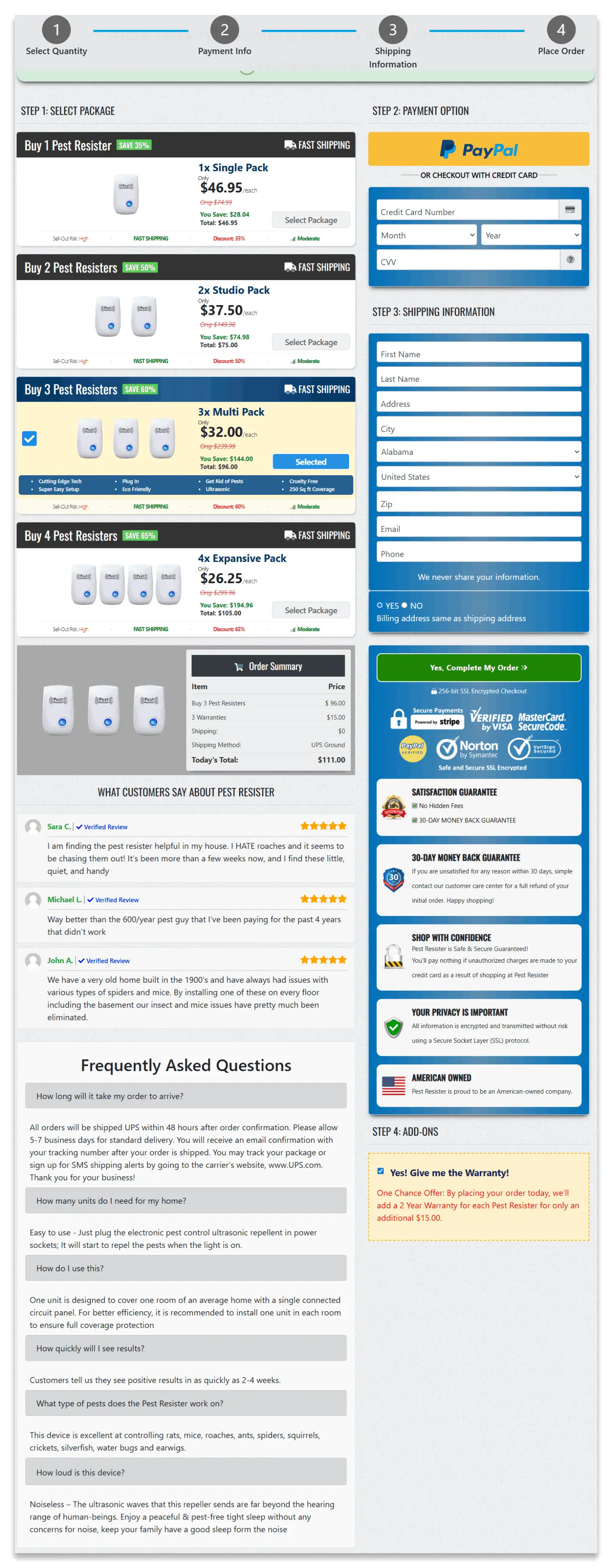 Ultrasonic Pest Resister checkout page